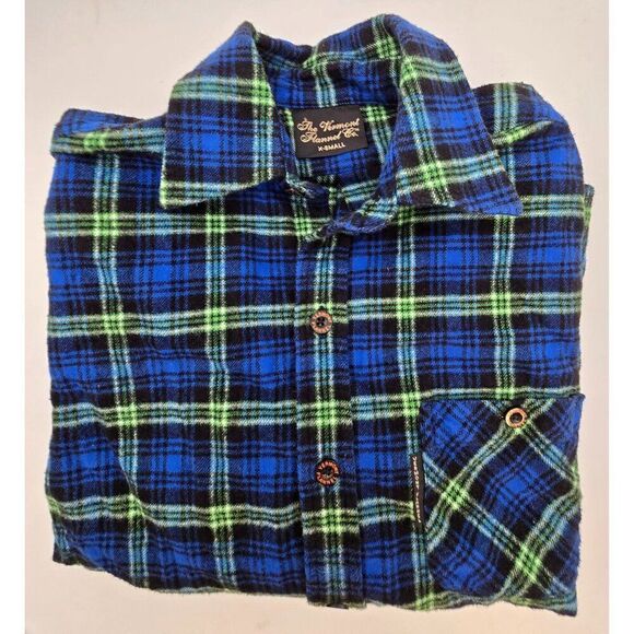 The Vermont Flannel Co. X-Small Plaid Shirt Blue & Green Mens Button Down - Picture 1 of 8